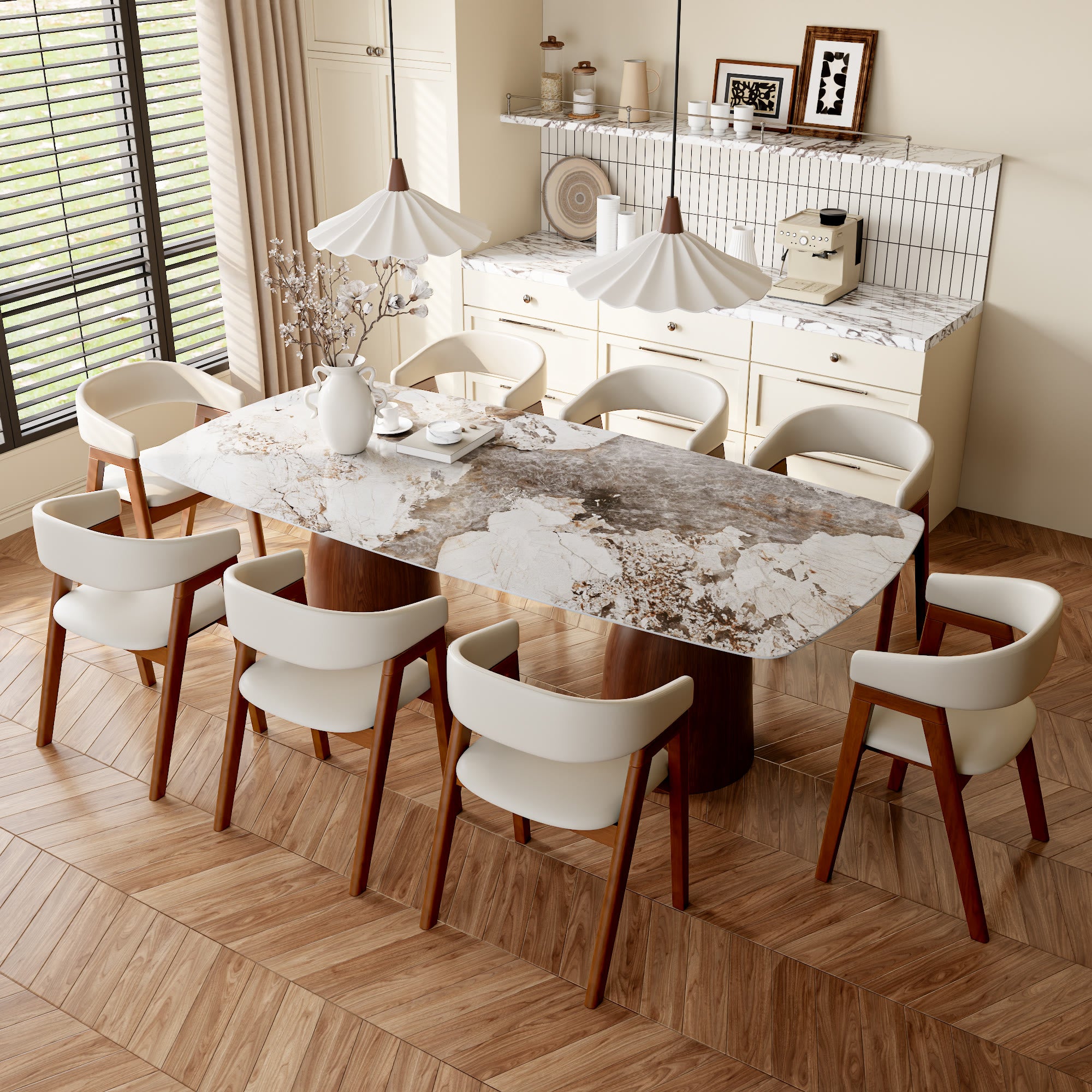 Crescent Wrap Dining Chair – Cream & Walnut - image 7