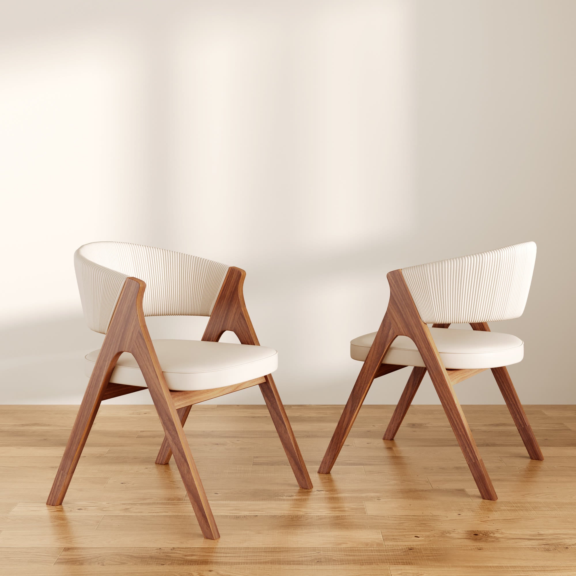 Fan Crest Dining Chair – Cream & Walnut - 2x Chairs - image 0