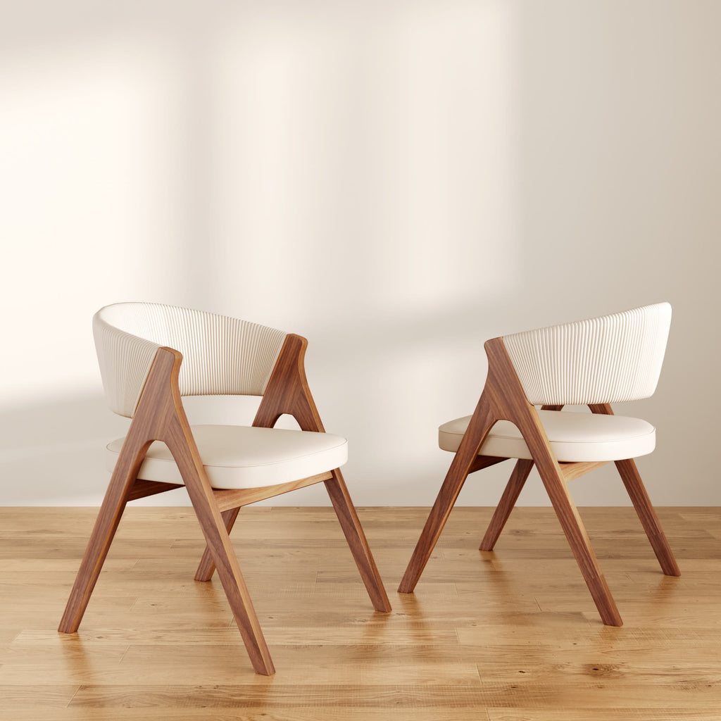 Fan Crest Dining Chair – Cream & Walnut - 2x Chairs - image 0