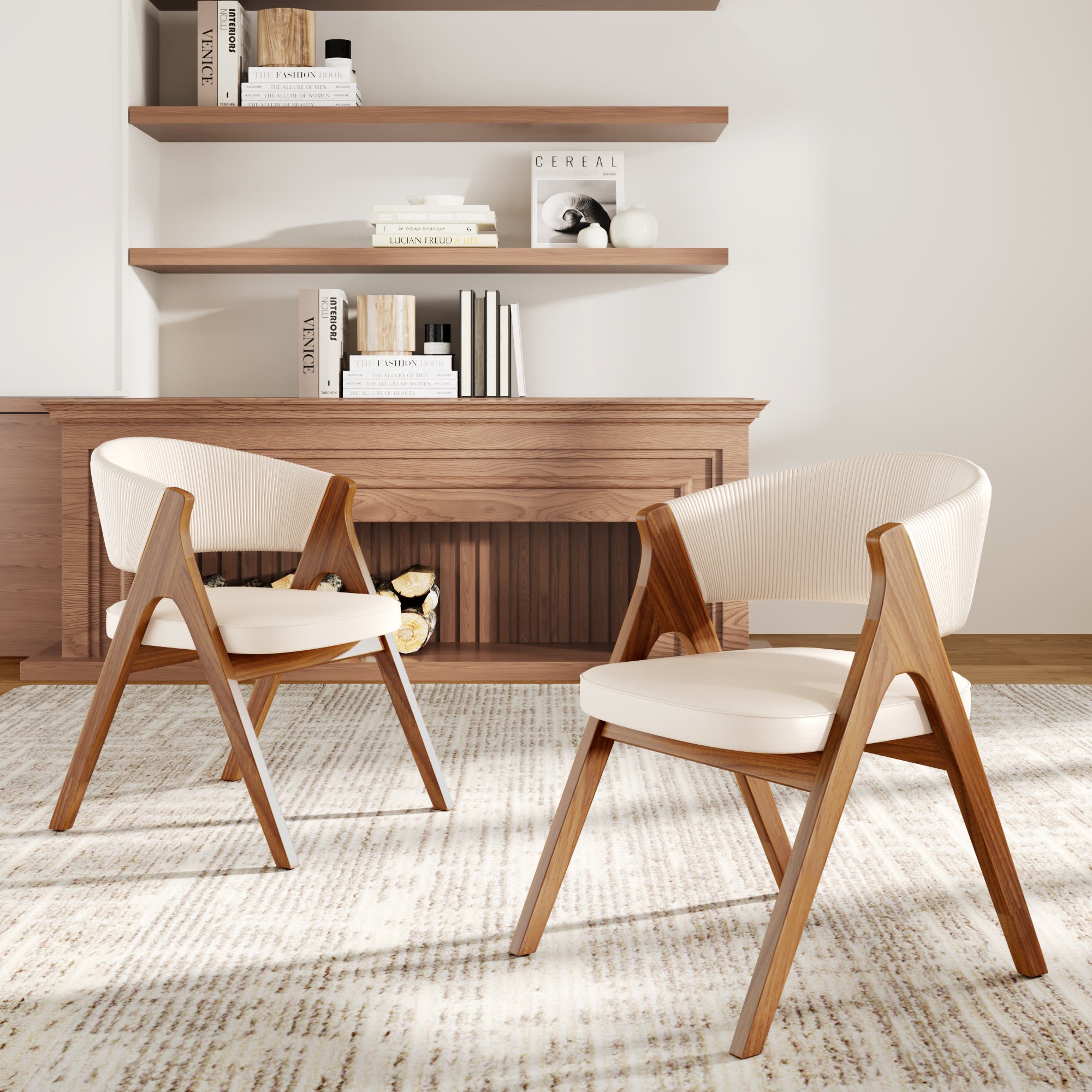 Fan Crest Dining Chair – Cream & Walnut - image 3