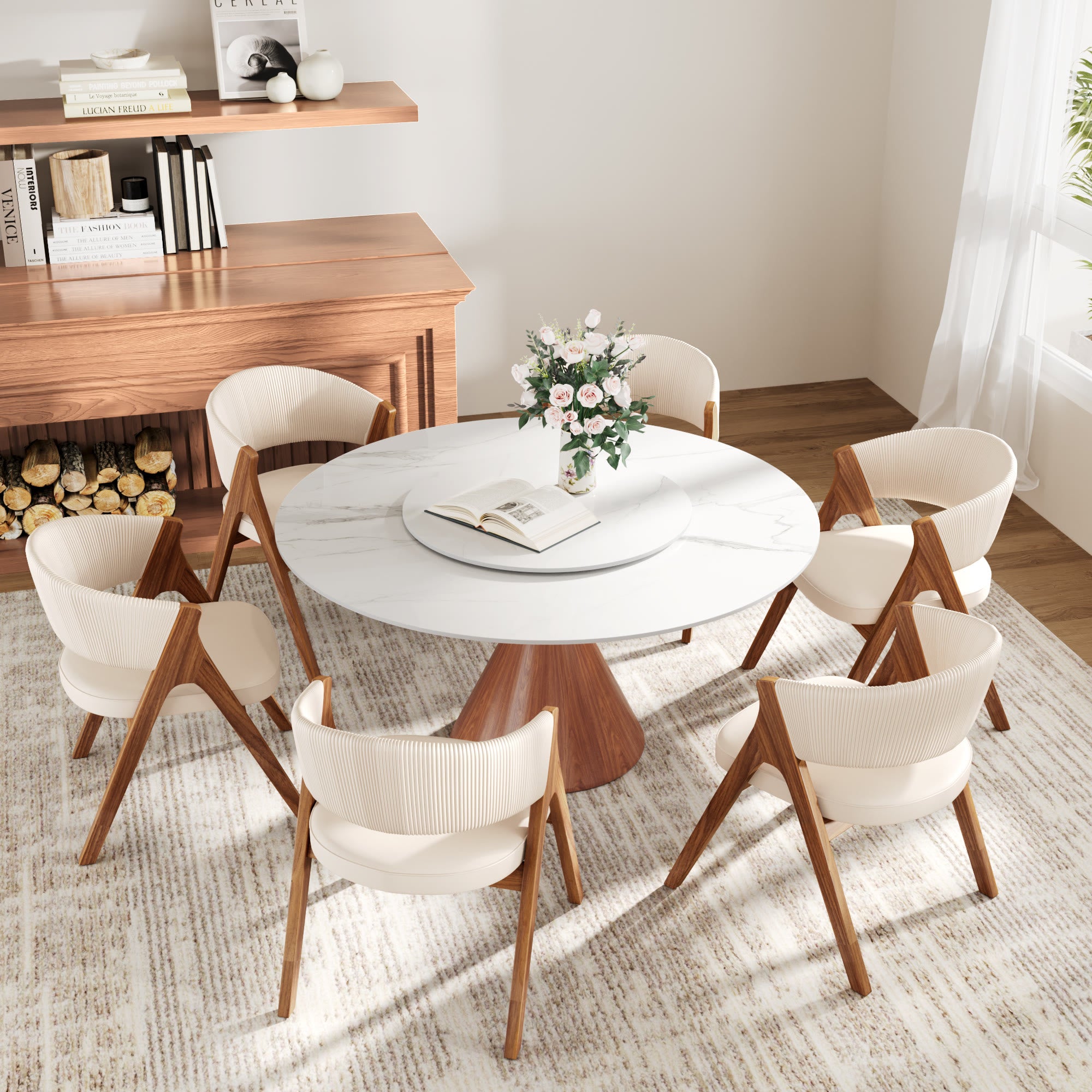 Fan Crest Dining Chair – Cream & Walnut - image 6