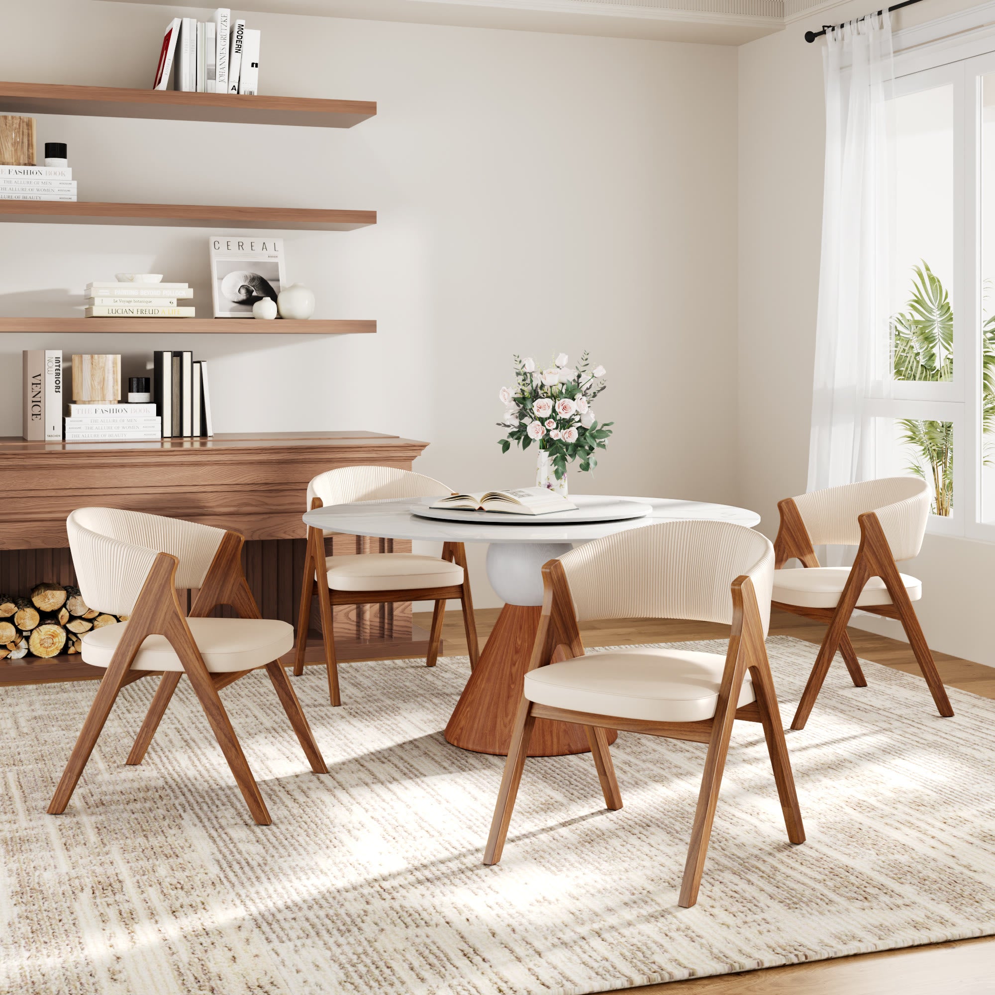 Fan Crest Dining Chair – Cream & Walnut - image 5