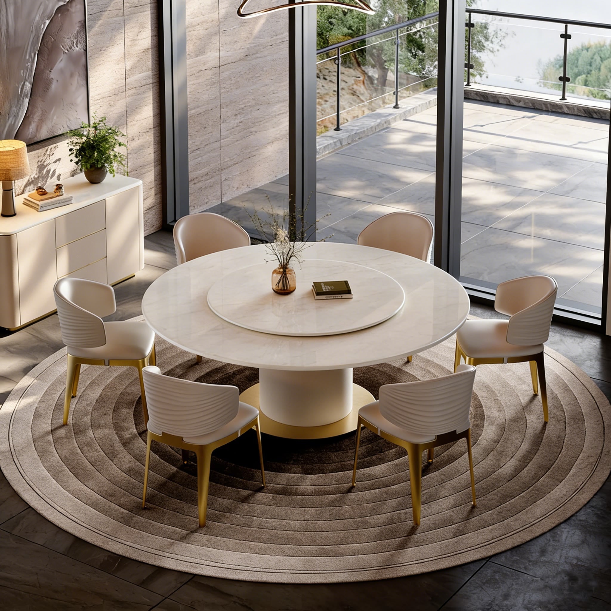 Light Luxury Round Marble Dining Table with Matching Stone Lazy Susan for Home & Small Spaces, Premium Luxury Stone - image 1