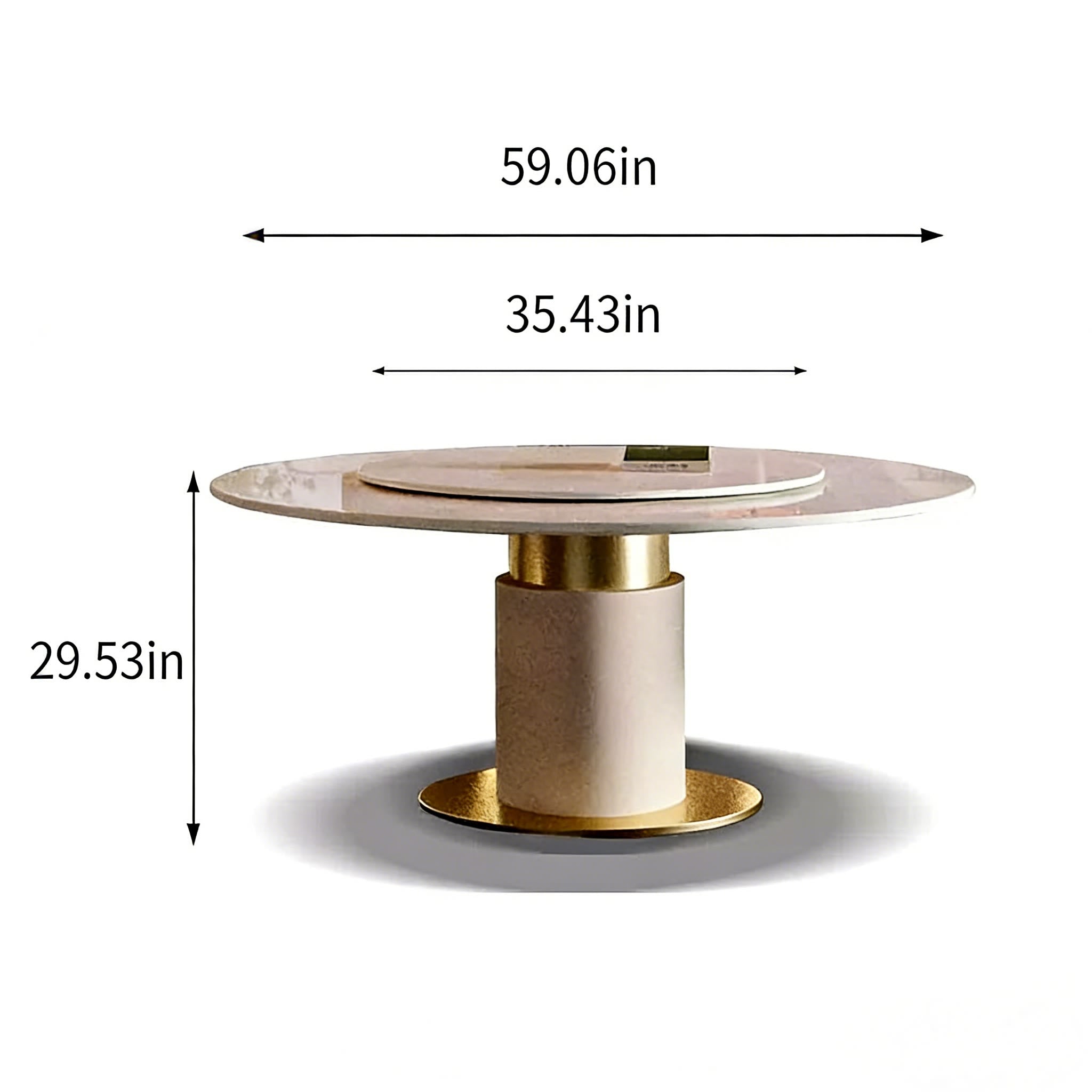 Light Luxury Round Marble Dining Table with Matching Stone Lazy Susan for Home & Small Spaces, Premium Luxury Stone - image 4