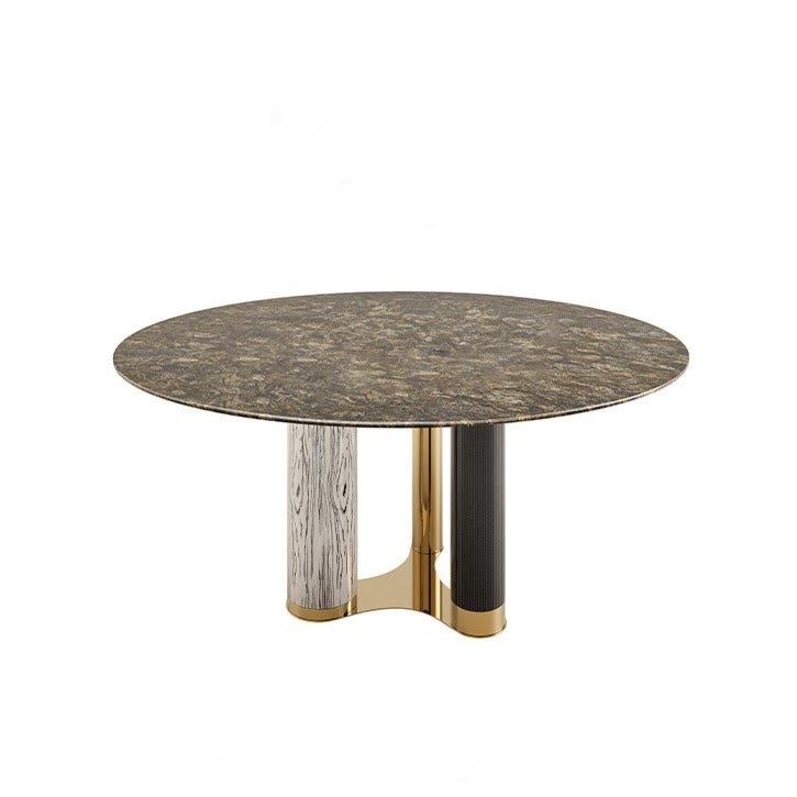 Luxury Round Natural Stone Dining Table with Triple-Pillar Base - image 2