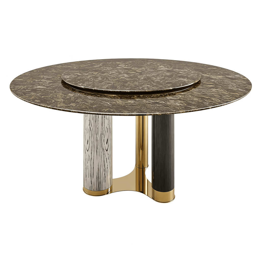 Luxury Round Natural Stone Dining Table with Triple-Pillar Base - image 1