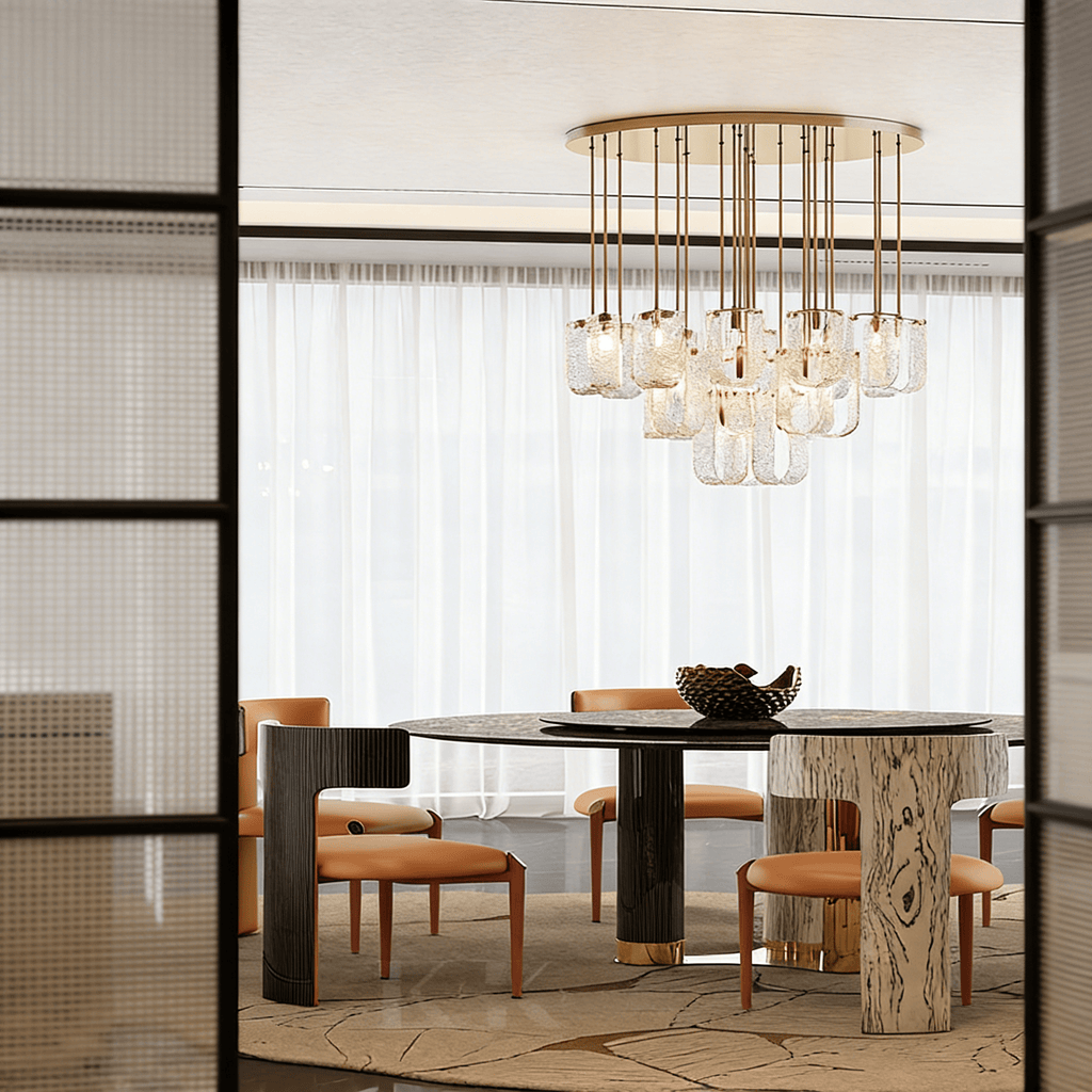 Luxury Round Natural Stone Dining Table with Triple-Pillar Base - image 5