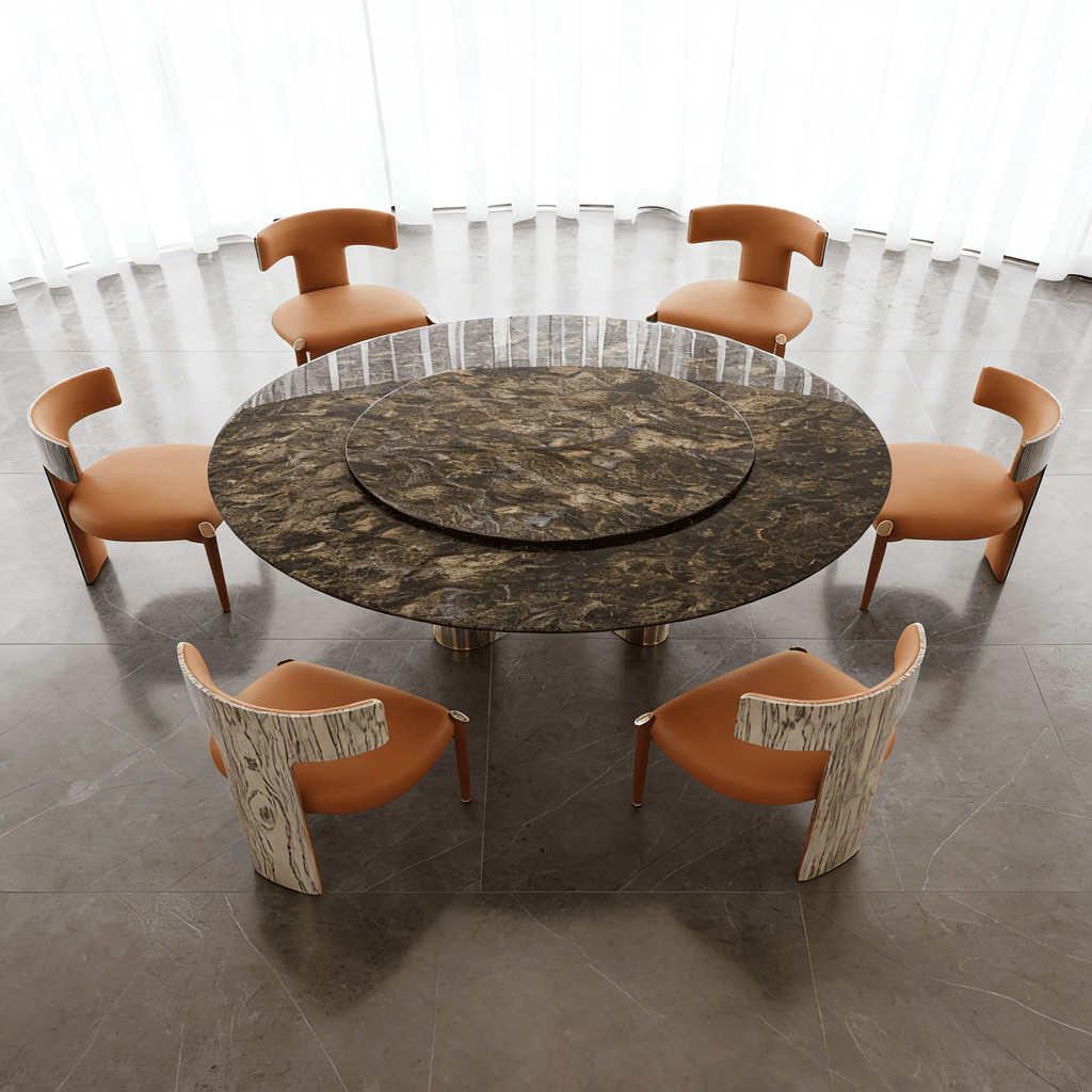 Luxury Round Natural Stone Dining Table with Triple-Pillar Base - image 4