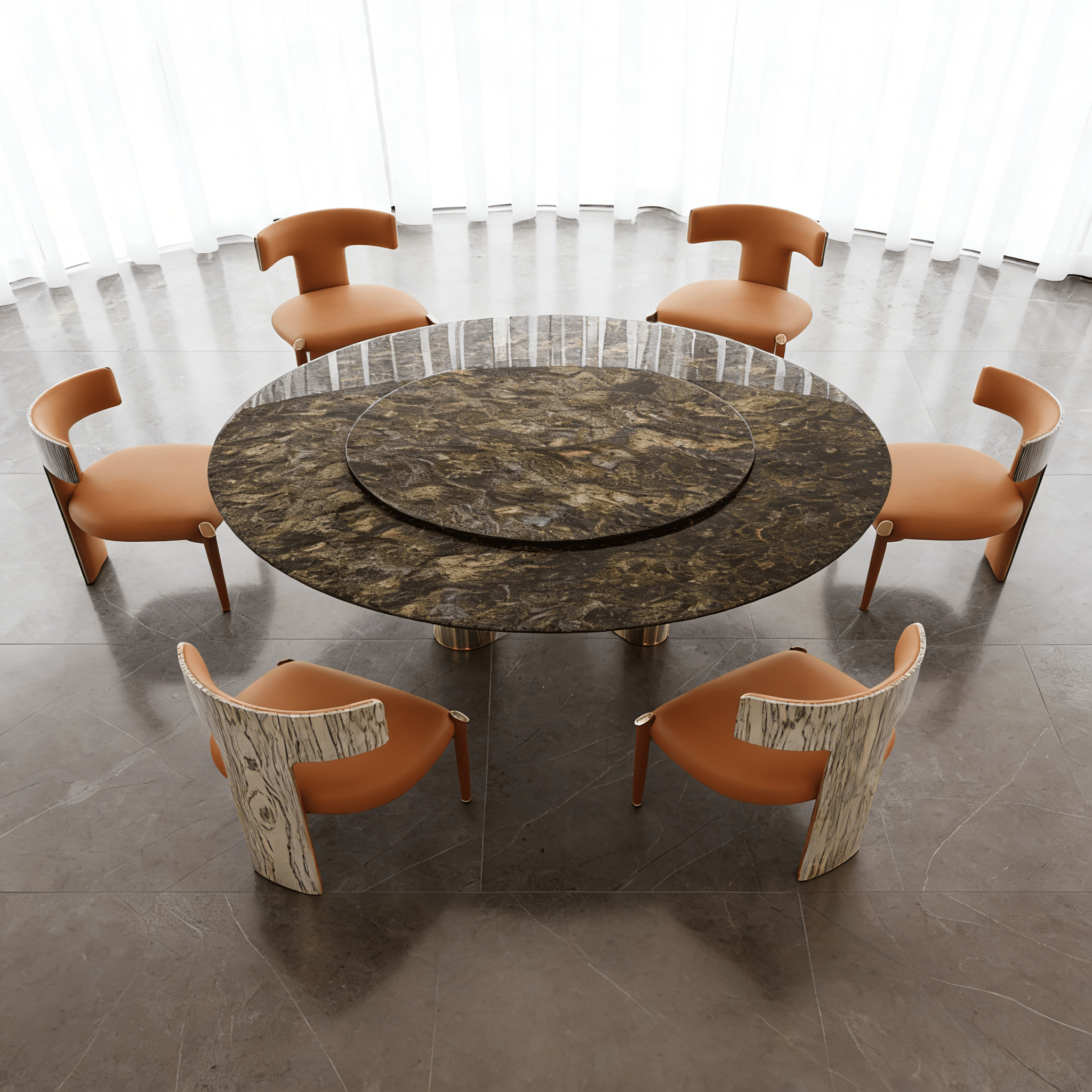 Luxury Round Natural Stone Dining Table with Triple-Pillar Base - image 4