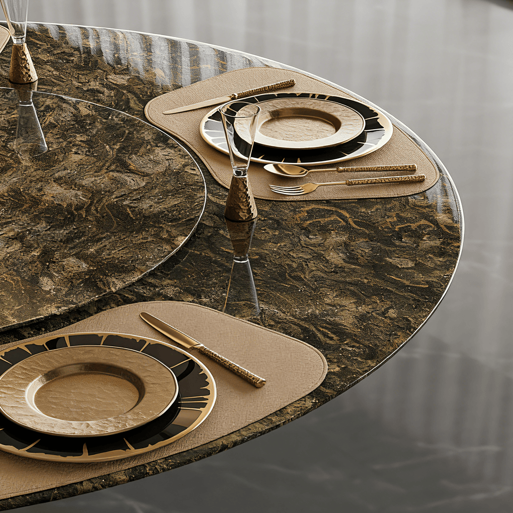 Luxury Round Natural Stone Dining Table with Triple-Pillar Base - image 6