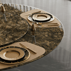 Luxury Round Natural Stone Dining Table with Triple-Pillar Base - image 6