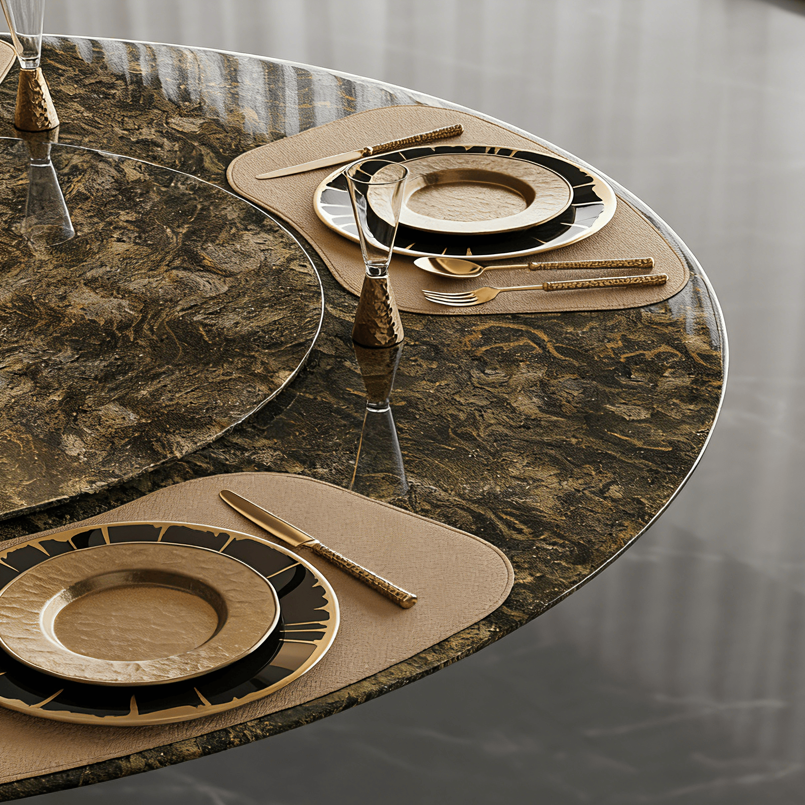 Luxury Round Natural Stone Dining Table with Triple-Pillar Base - image 6