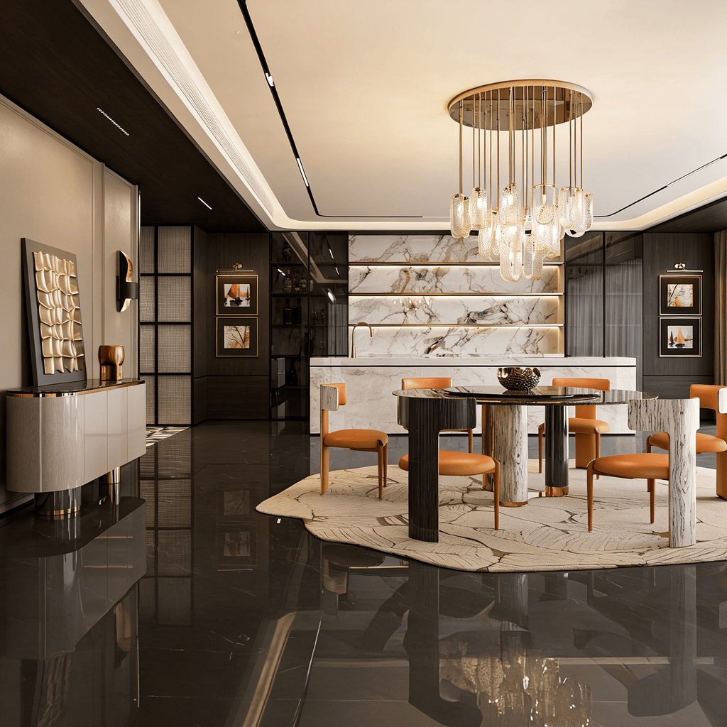 Luxury Round Natural Stone Dining Table with Triple-Pillar Base - image 3