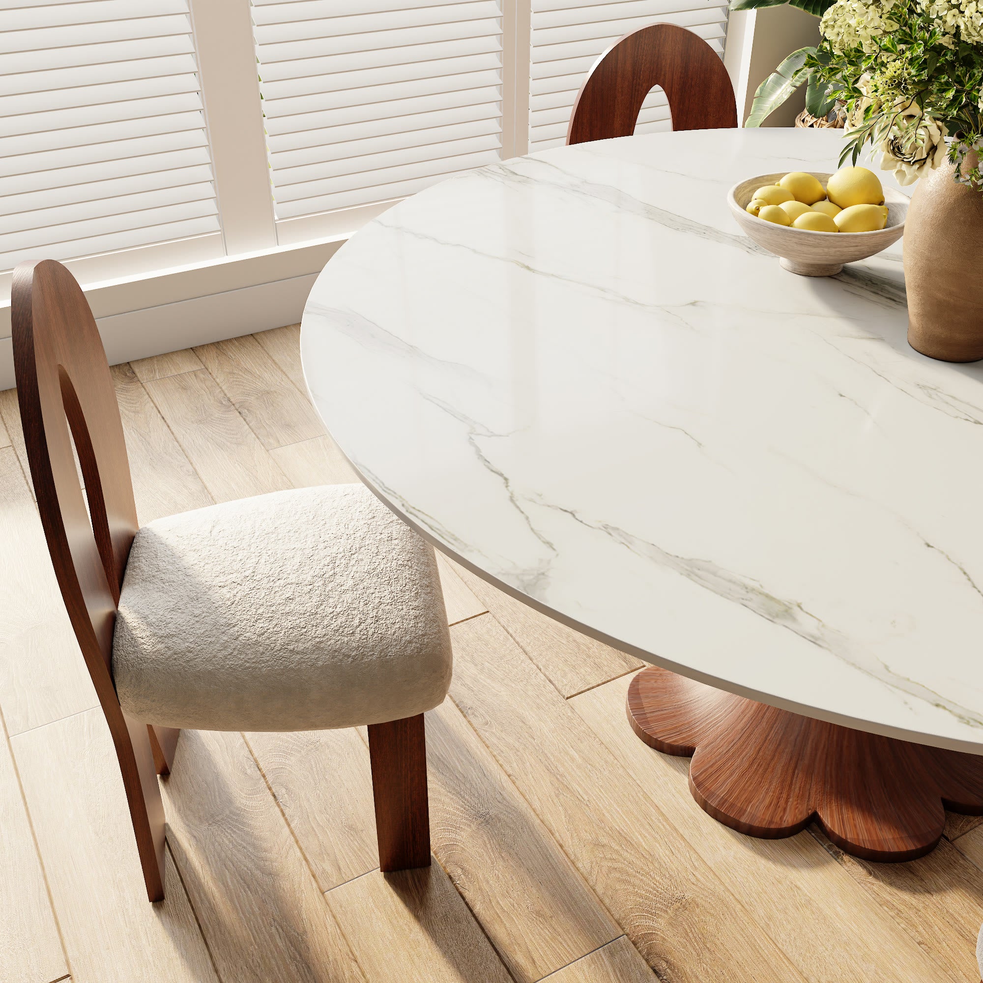Liora Farmhouse-Style Red Walnut Floral-shape Solid Wood Pedestal Round Dining Table  - image 3