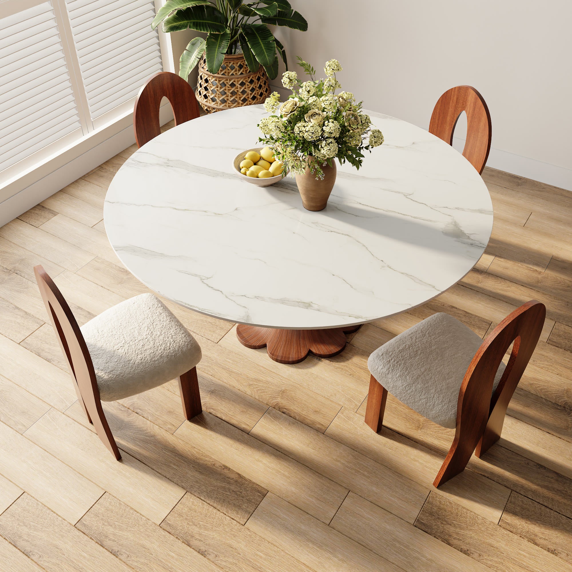 Liora Farmhouse-Style Red Walnut Floral-shape Solid Wood Pedestal Round Dining Table  - image 2