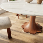 Liora Farmhouse-Style Red Walnut Floral-shape Solid Wood Pedestal Round Dining Table  - image 4