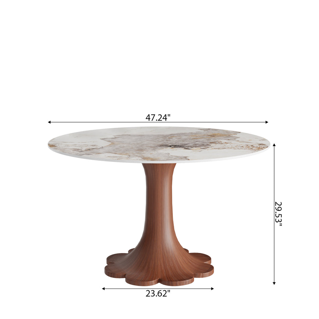 Liora Farmhouse-Style Red Walnut Floral-shape Solid Wood Pedestal Round Dining Table  - image 18