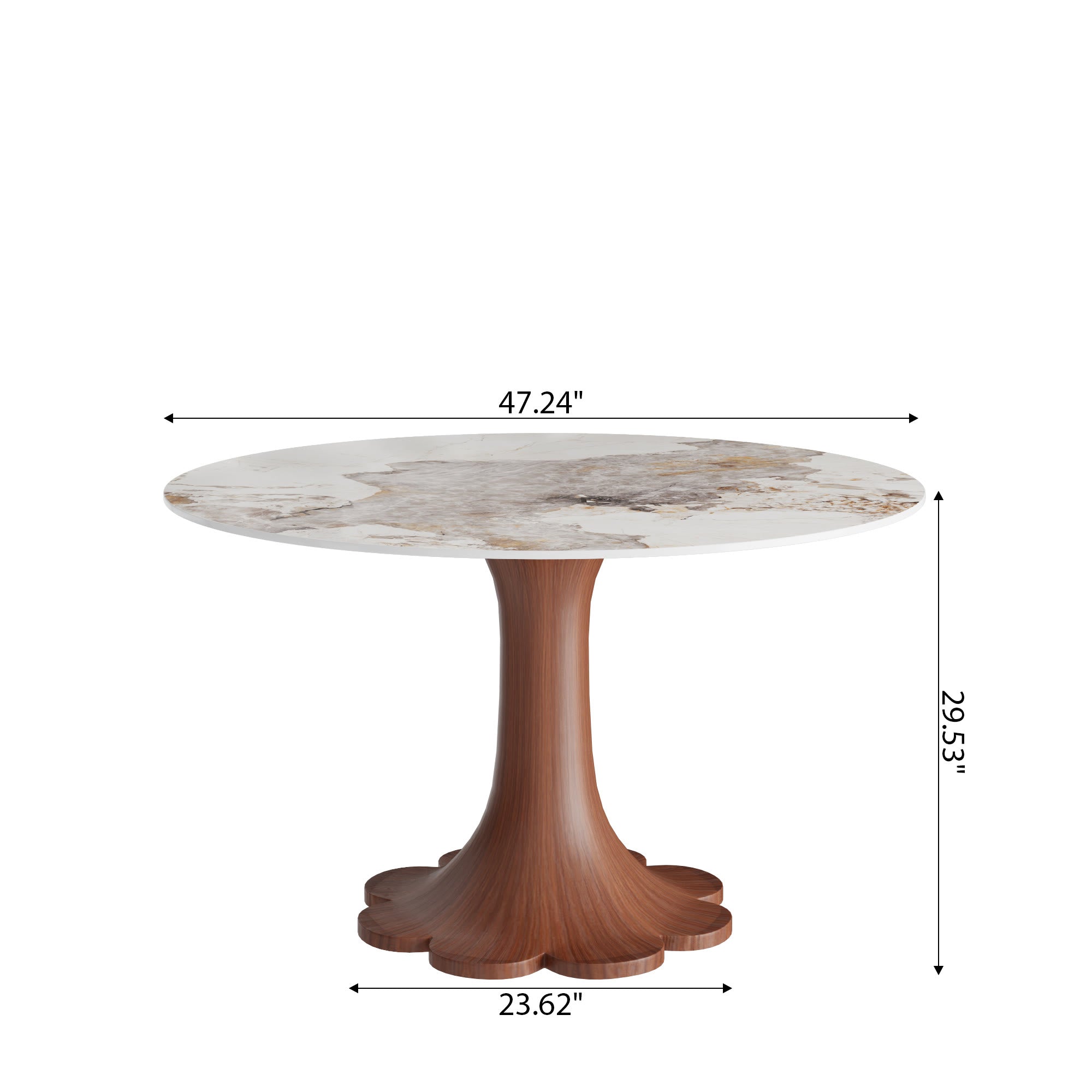 Liora Farmhouse-Style Red Walnut Floral-shape Solid Wood Pedestal Round Dining Table  - image 18