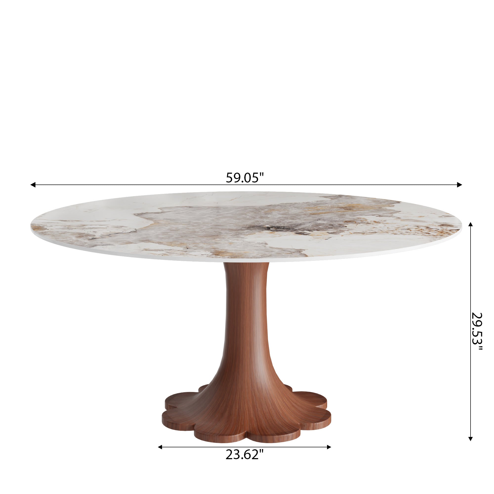 Liora Farmhouse-Style Red Walnut Floral-shape Solid Wood Pedestal Round Dining Table  - image 20