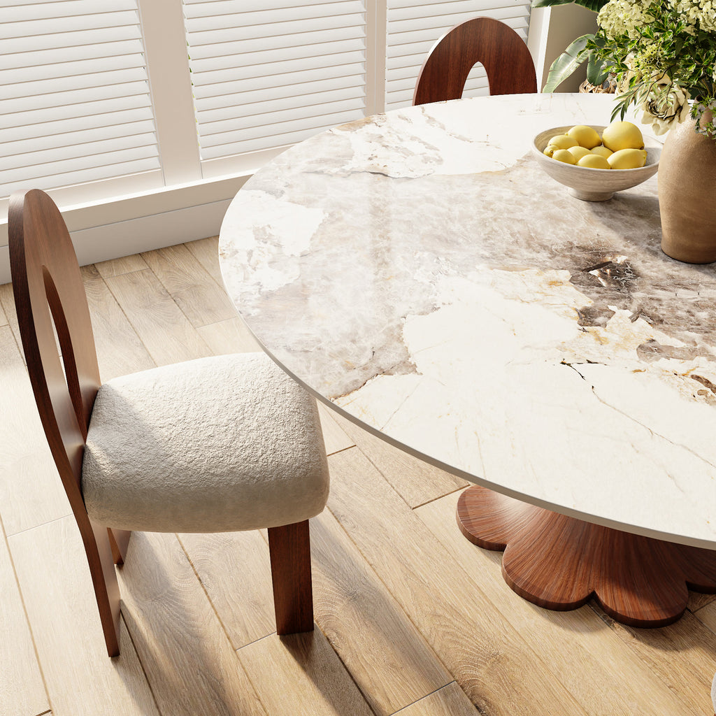 Liora Farmhouse-Style Red Walnut Floral-shape Solid Wood Pedestal Round Dining Table  - image 14