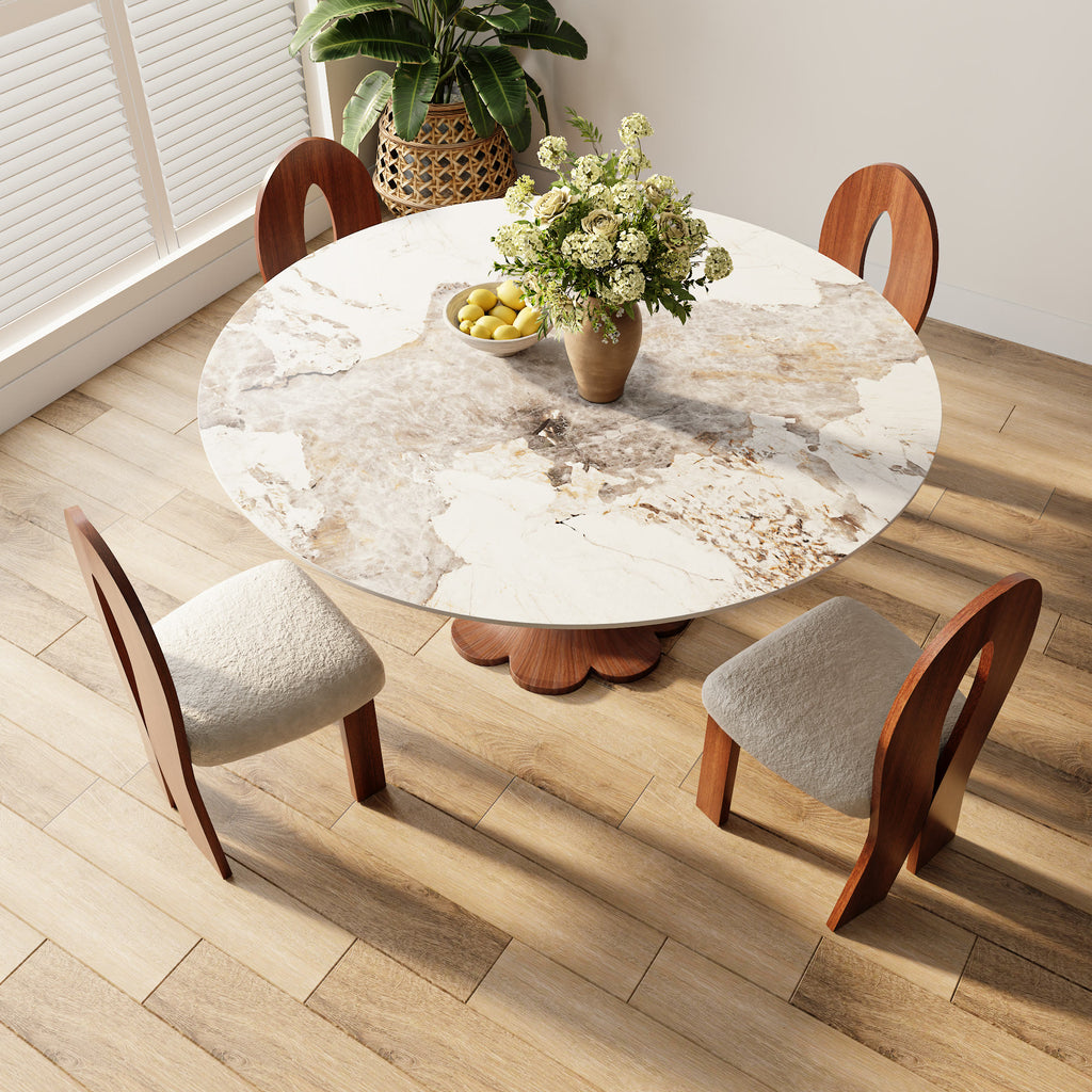 Liora Farmhouse-Style Red Walnut Floral-shape Solid Wood Pedestal Round Dining Table  - image 13