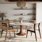 Liora Farmhouse-Style Red Walnut Floral-shape Solid Wood Pedestal Round Dining Table with Lazy Susan - image 1
