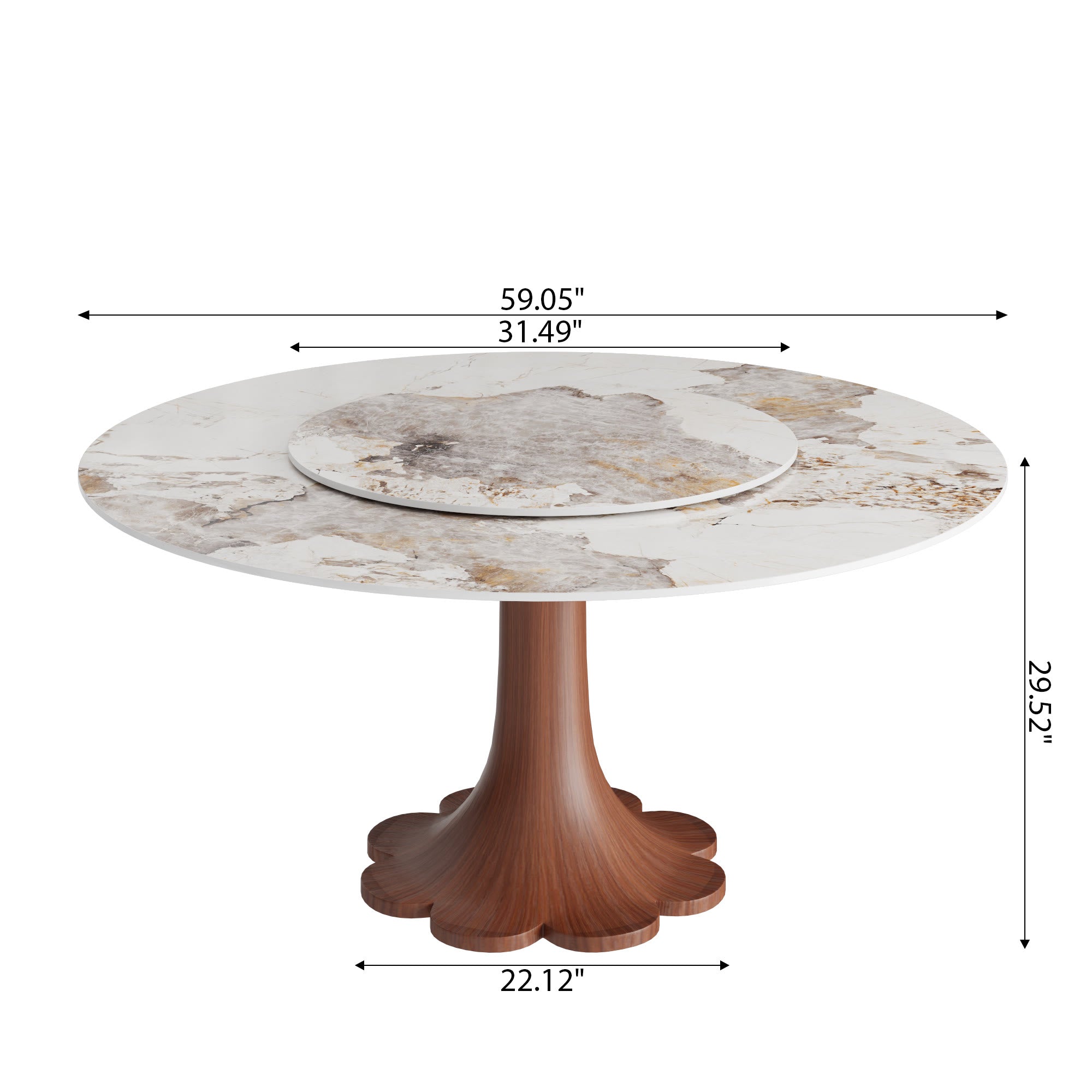Liora Farmhouse-Style Red Walnut Floral-shape Solid Wood Pedestal Round Dining Table with Lazy Susan - image 12