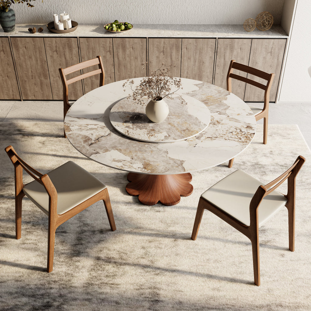 Liora Floral-Shape Pedestal Dining Table with Lazy Susan - image 9