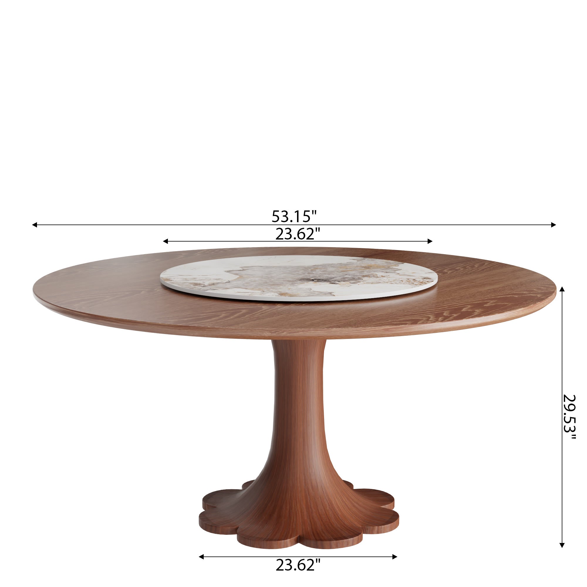 Liora Farmhouse-Style Red Walnut Floral-shape Solid Wood Pedestal Round Dining Table with Lazy Susan - image 32