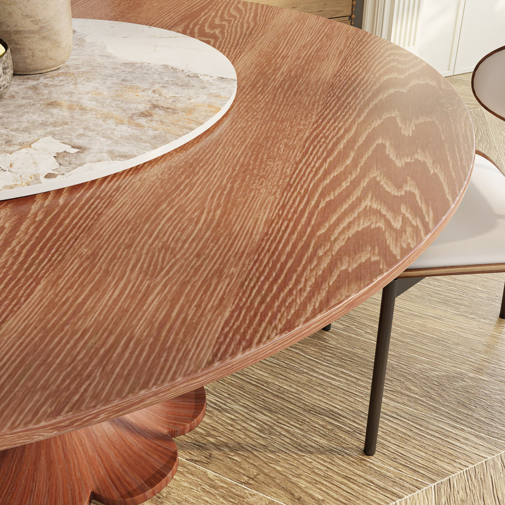 Liora Farmhouse-Style Red Walnut Floral-shape Solid Wood Pedestal Round Dining Table with Lazy Susan - image 31