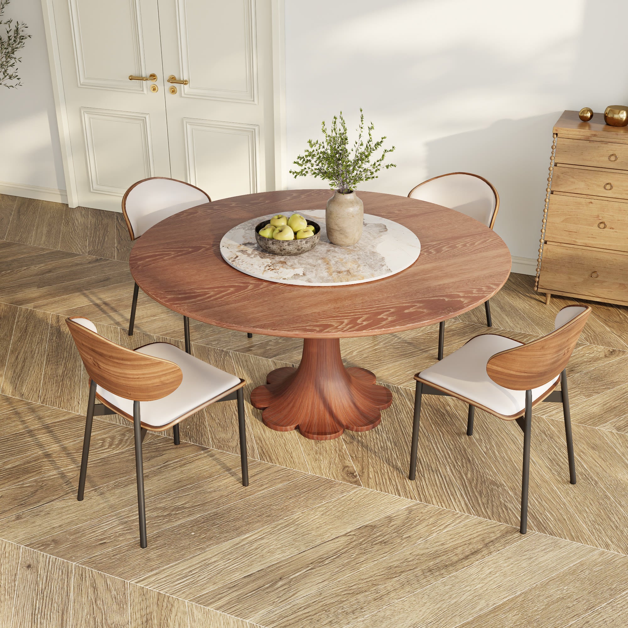 Liora Floral-Shape Pedestal Dining Table with Lazy Susan - image 30