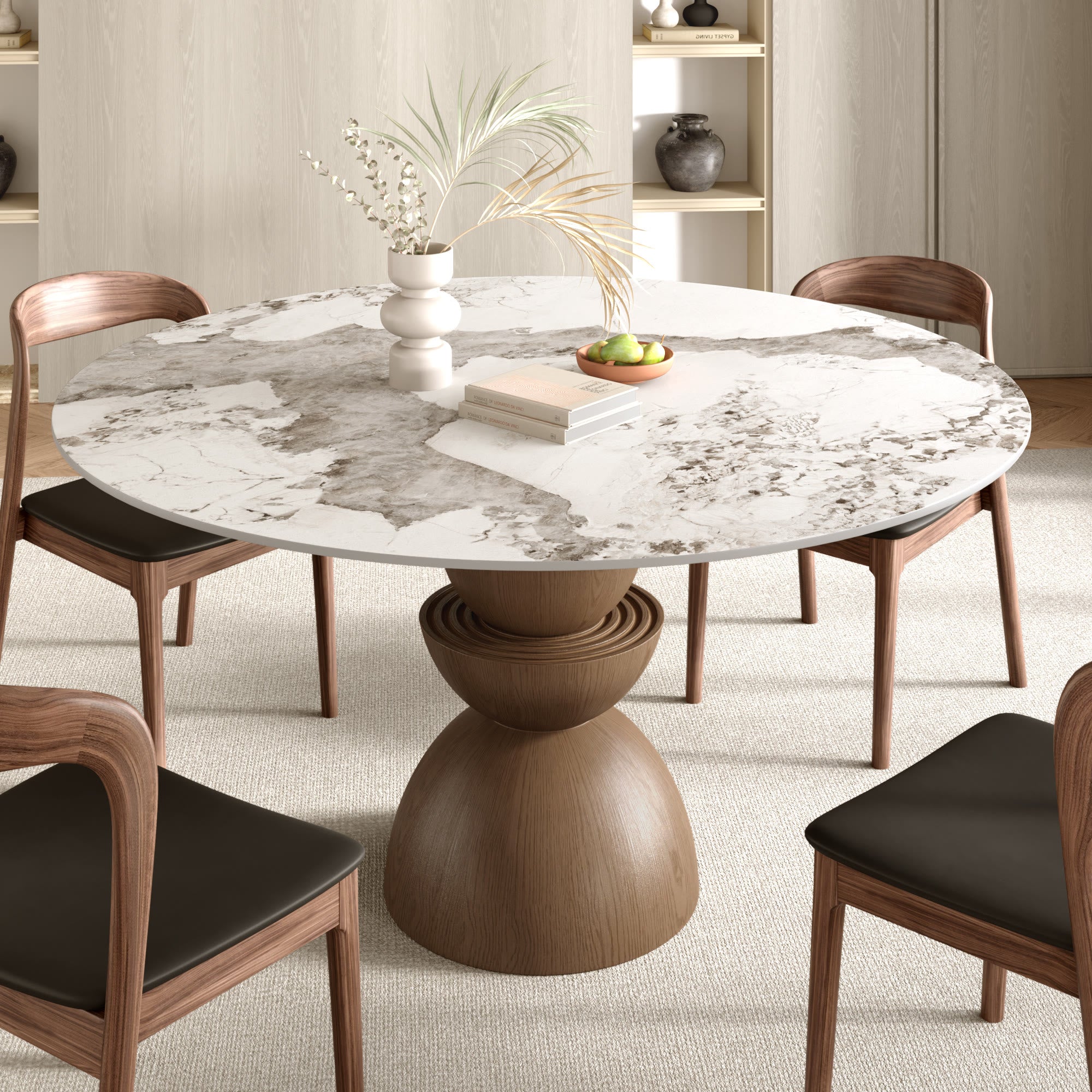 Mira Dark Walnut Solid Wood Pedestal Round Dining Table - Pandora - 59" Table - without Lazy Susan - image 0