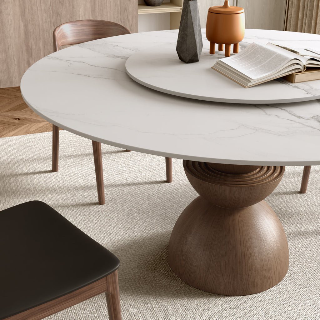 Mira Dark Walnut Solid Wood Pedestal Round Dining Table with Lazy Susan - image 6