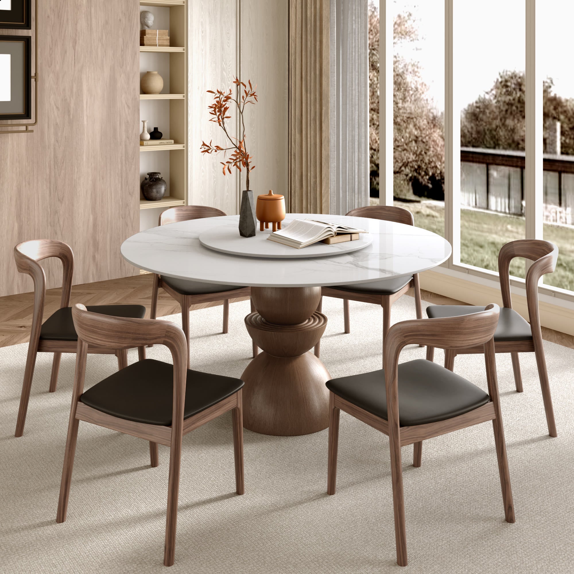 Mira Dark Walnut Solid Wood Pedestal Round Dining Table with Lazy Susan - image 3