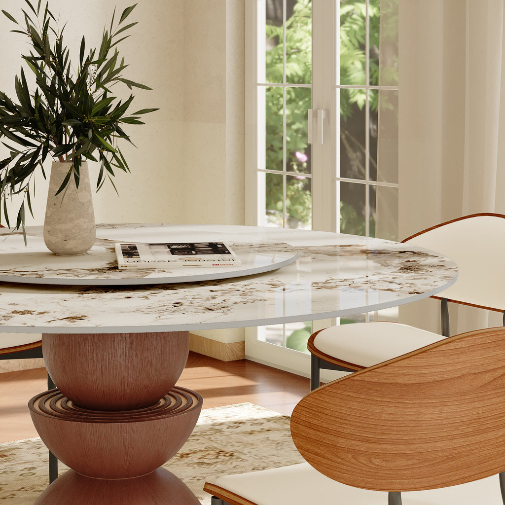 Mira Red Walnut Solid Wood Pedestal Round Dining Table with Lazy Susan - image 10