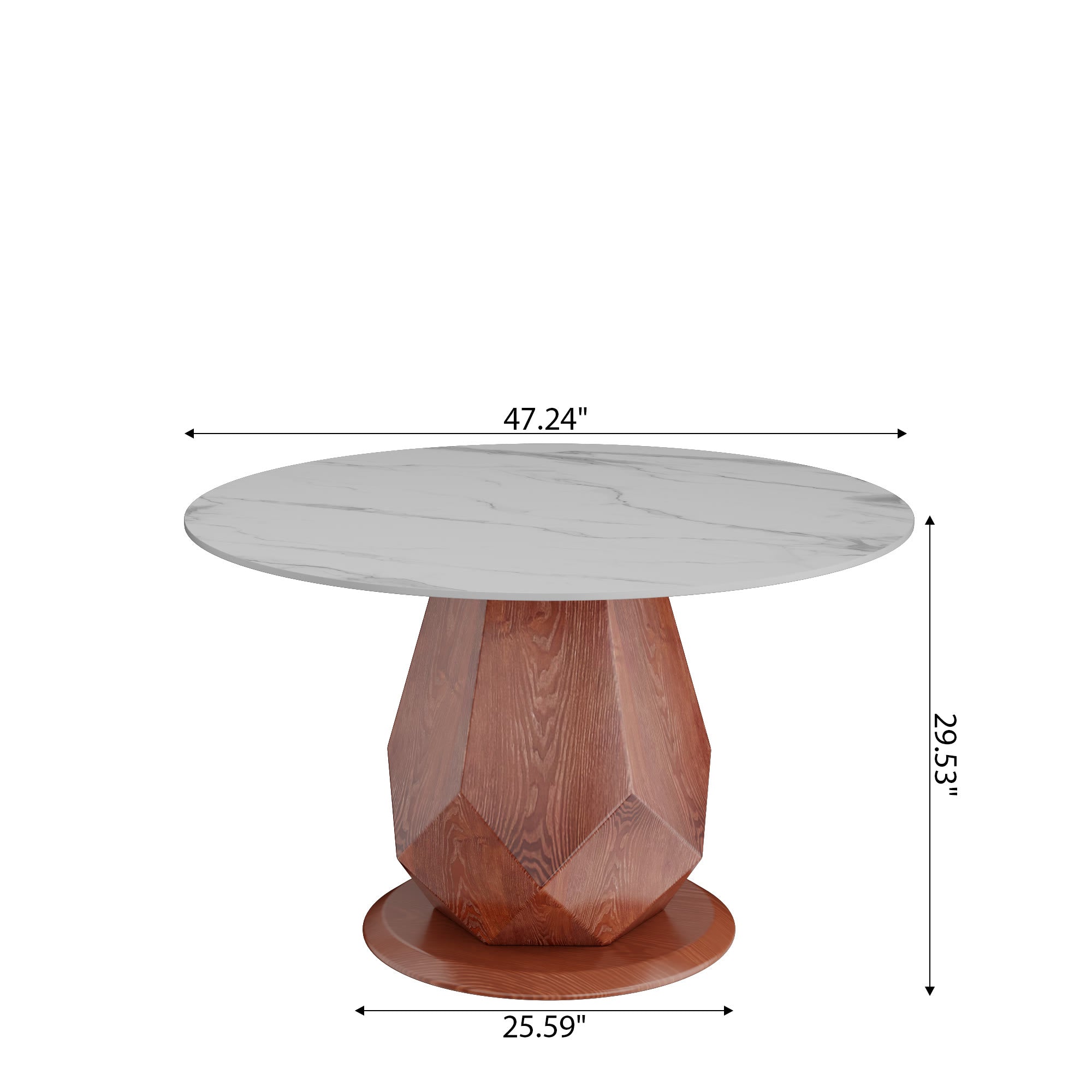 Prisma Red Walnut Solid Wood Geometric Pedestal Round Dining Table  - image 2