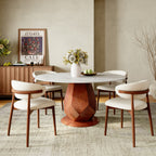 Prisma Red Walnut Solid Wood Geometric Pedestal Round Dining Table  - image 8