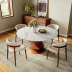 Prisma Red Walnut Solid Wood Geometric Pedestal Round Dining Table  - image 7