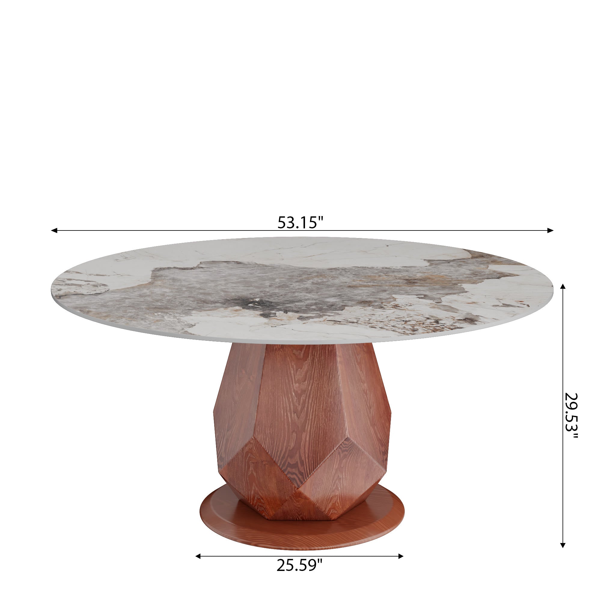 Prisma Red Walnut Solid Wood Geometric Pedestal Round Dining Table  - image 12