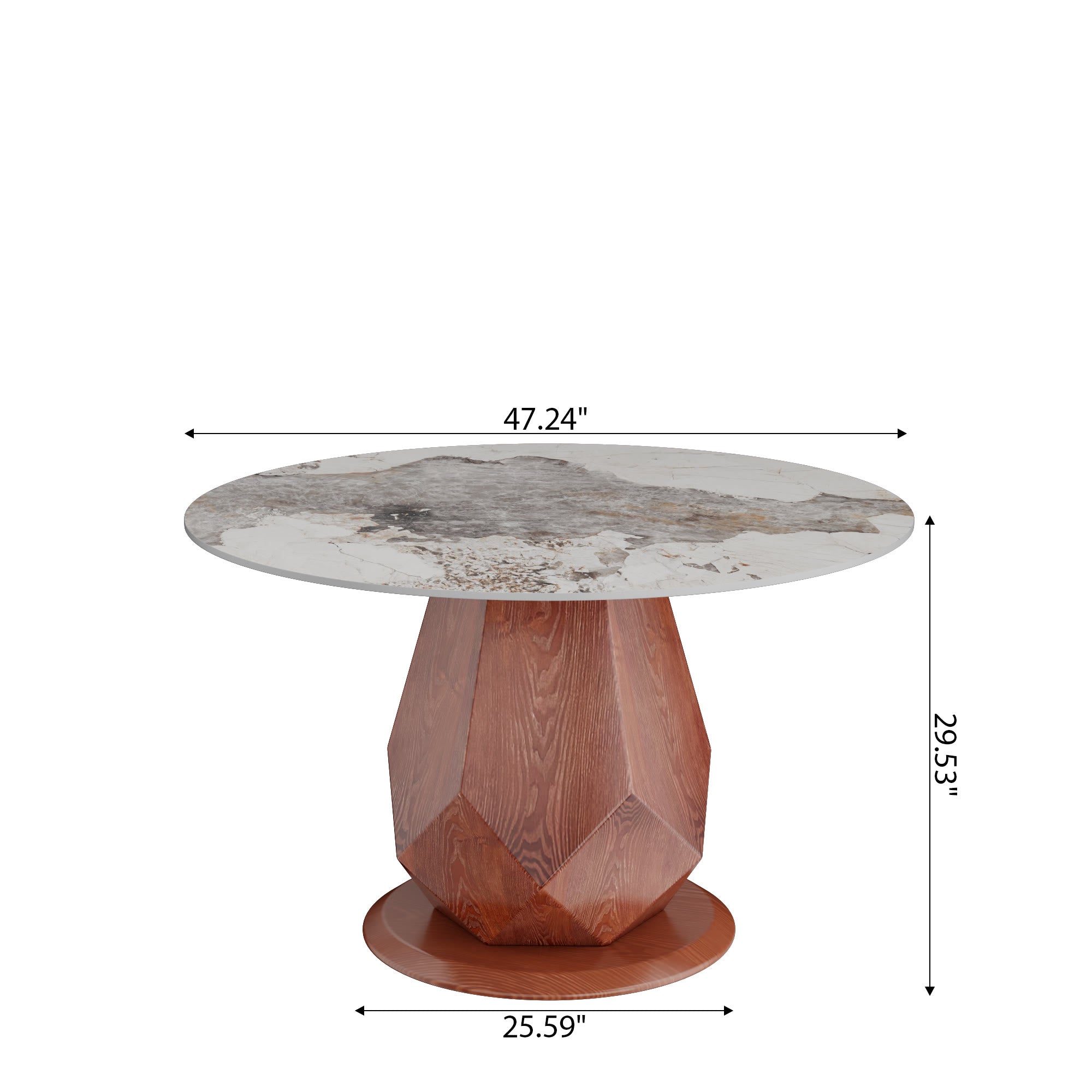 Prisma Red Walnut Solid Wood Geometric Pedestal Round Dining Table  - image 11