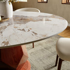Prisma Red Walnut Solid Wood Geometric Pedestal Round Dining Table  - image 15