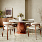Prisma Red Walnut Solid Wood Geometric Pedestal Round Dining Table  - image 17