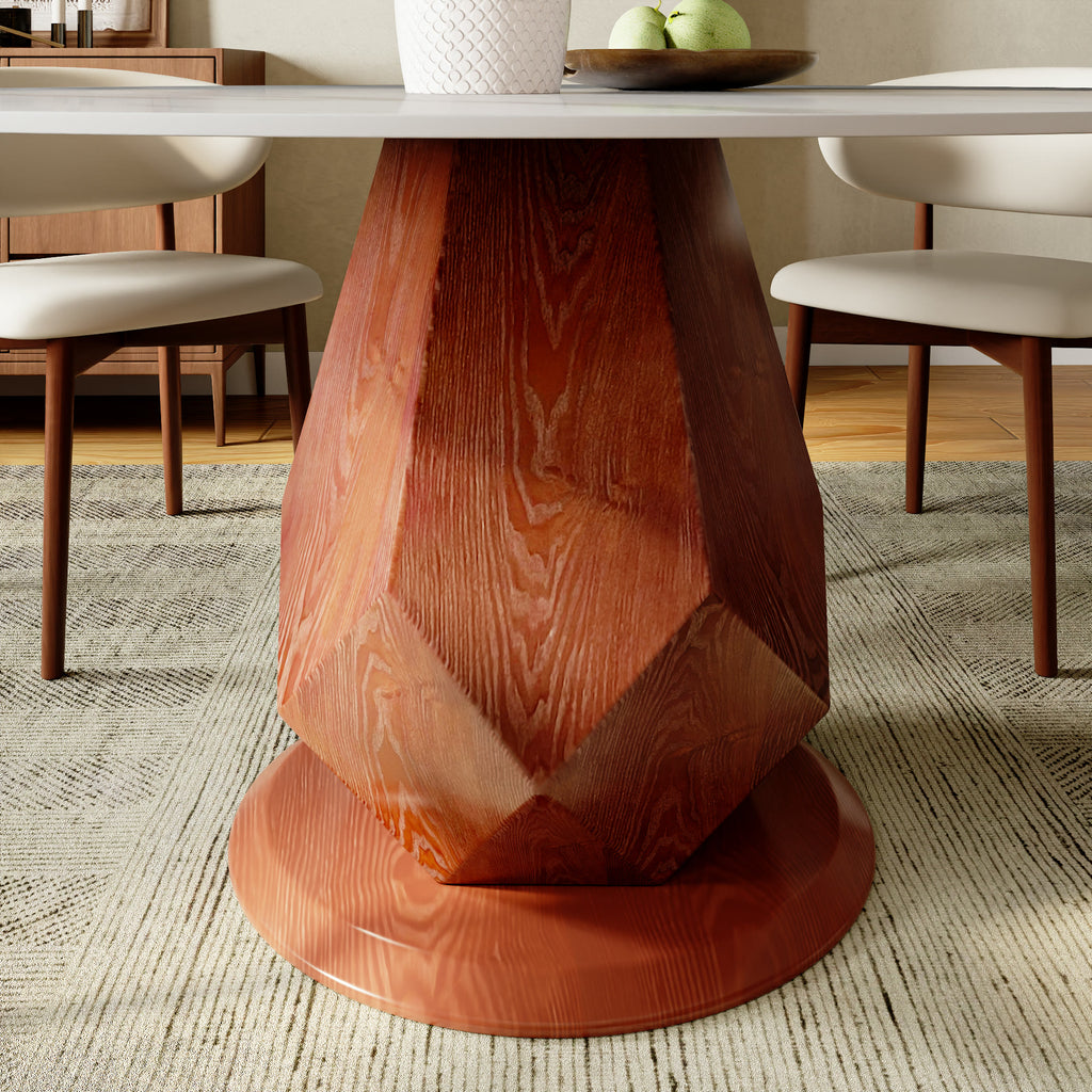 Prisma Red Walnut Solid Wood Geometric Pedestal Round Dining Table  - image 14