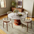 Prisma Red Walnut Solid Wood Geometric Pedestal Round Dining Table  - image 16