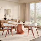Prisma Red Walnut Solid Wood Geometric Pedestal Round Dining Table  - image 25
