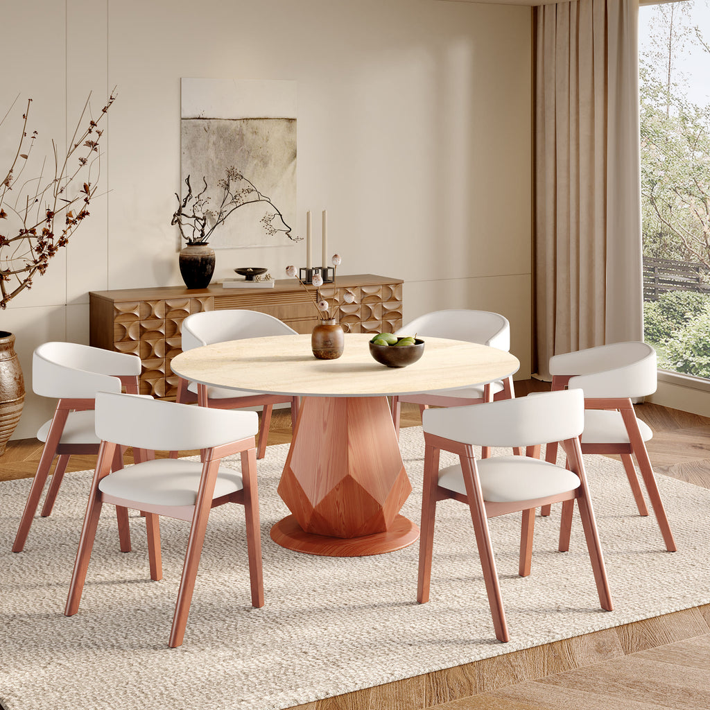 Prisma Red Walnut Solid Wood Geometric Pedestal Round Dining Table  - image 26