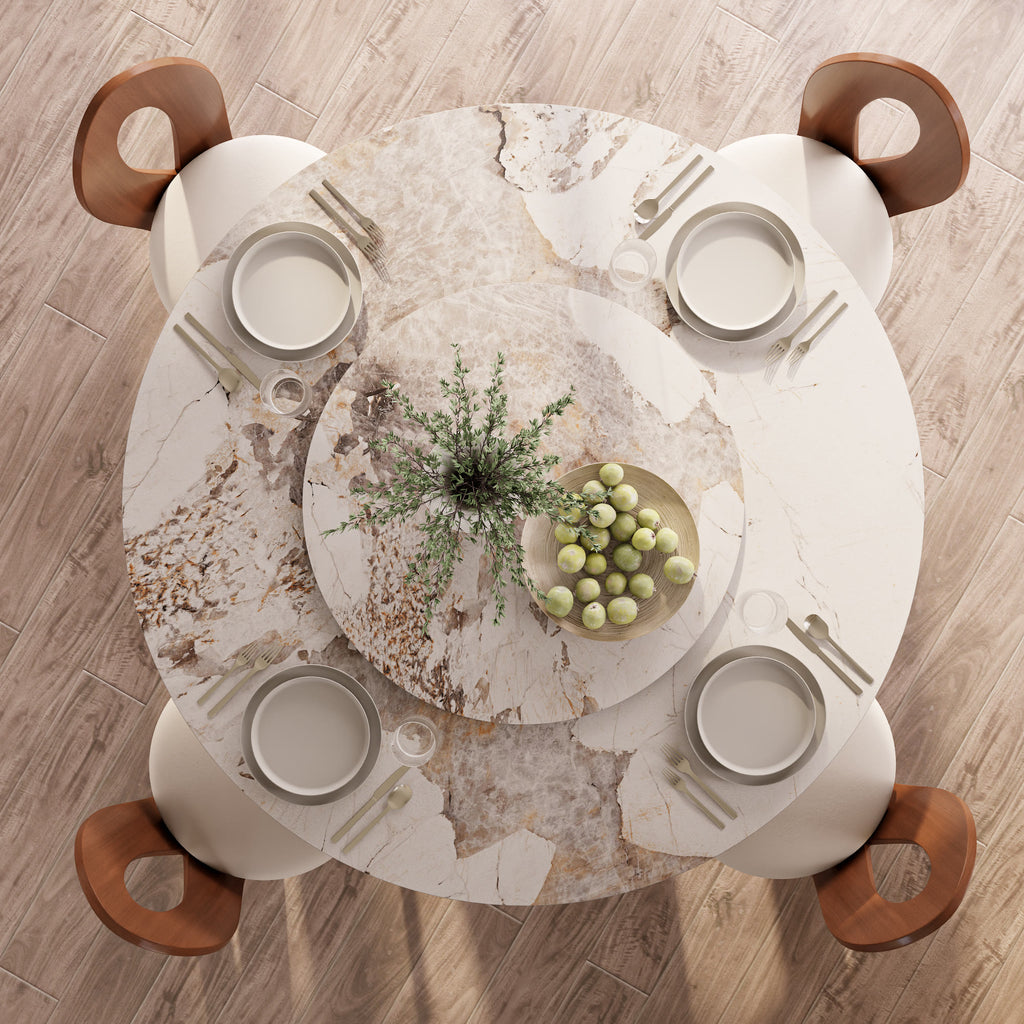Prisma Red Walnut Solid Wood Geometric Pedestal Round Dining Table With Lazy Susan - image 12