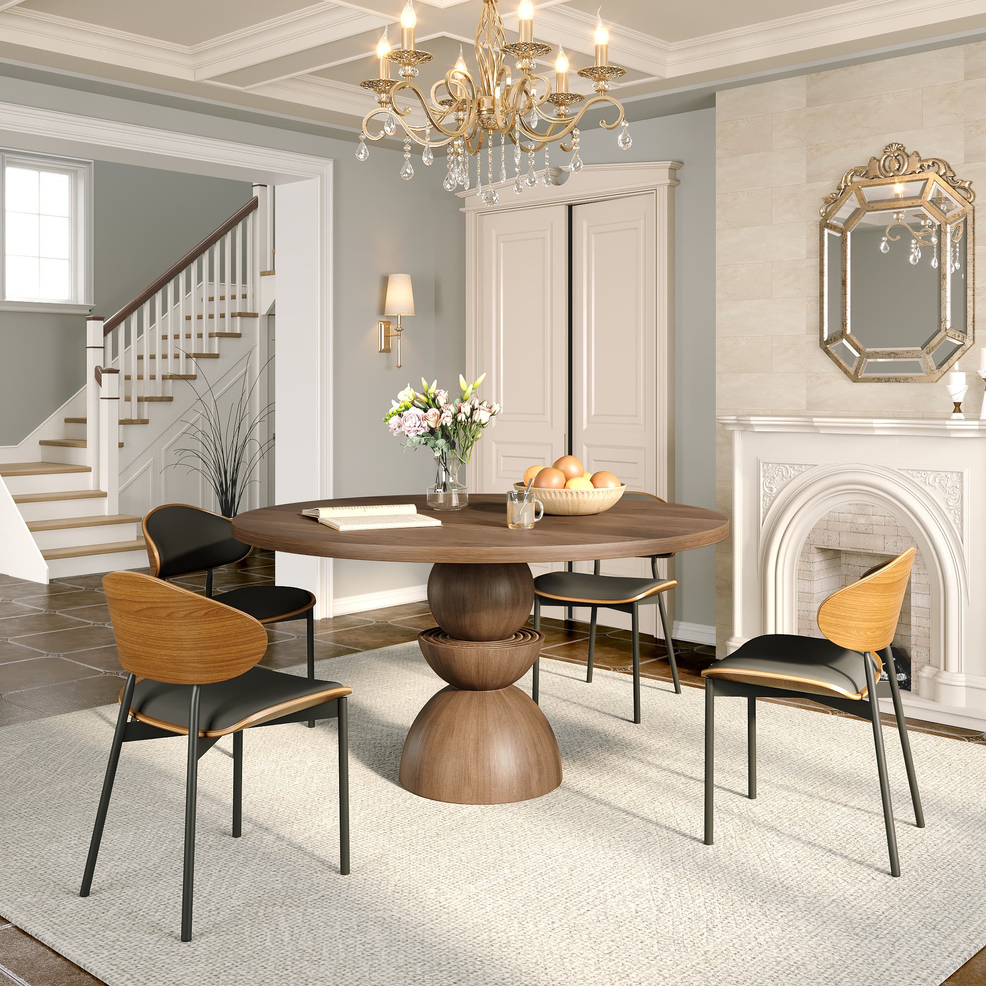 Mira Dark Walnut Solid Wood Pedestal Round Dining Table - image 23