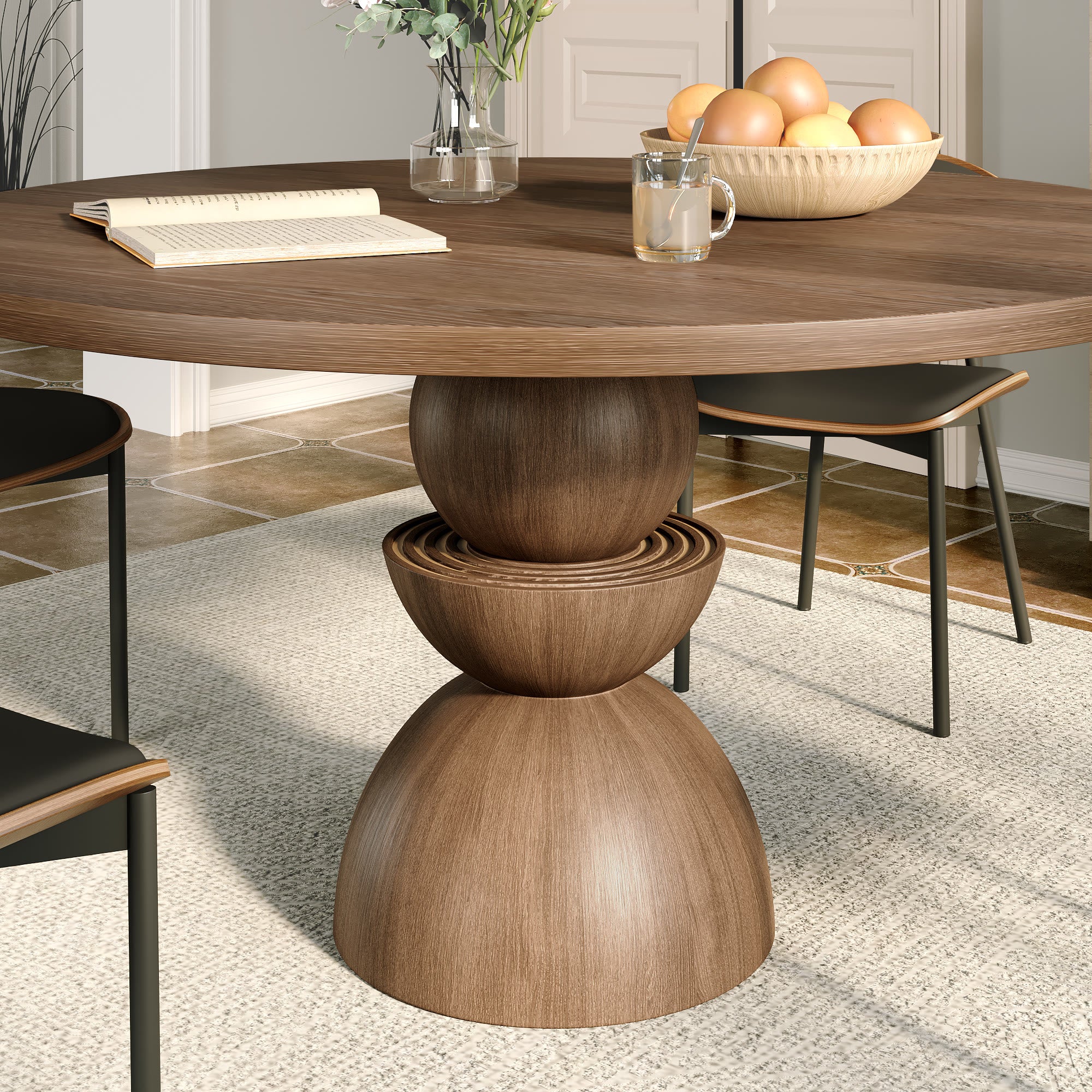 Mira Dark Walnut Solid Wood Pedestal Round Dining Table - image 19