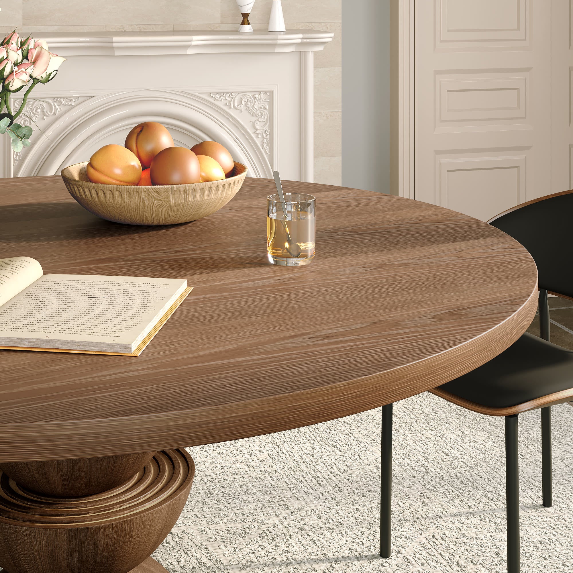 Mira Dark Walnut Solid Wood Pedestal Round Dining Table - image 26